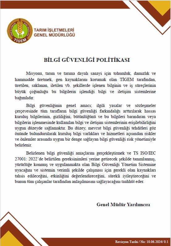 BİLGİ GÜVENLİĞİ POLİTİKASI